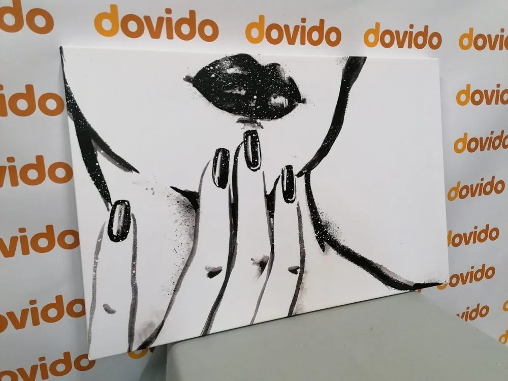 Stampa su tela – Ritratto di donna in acquerello in bianco e nero