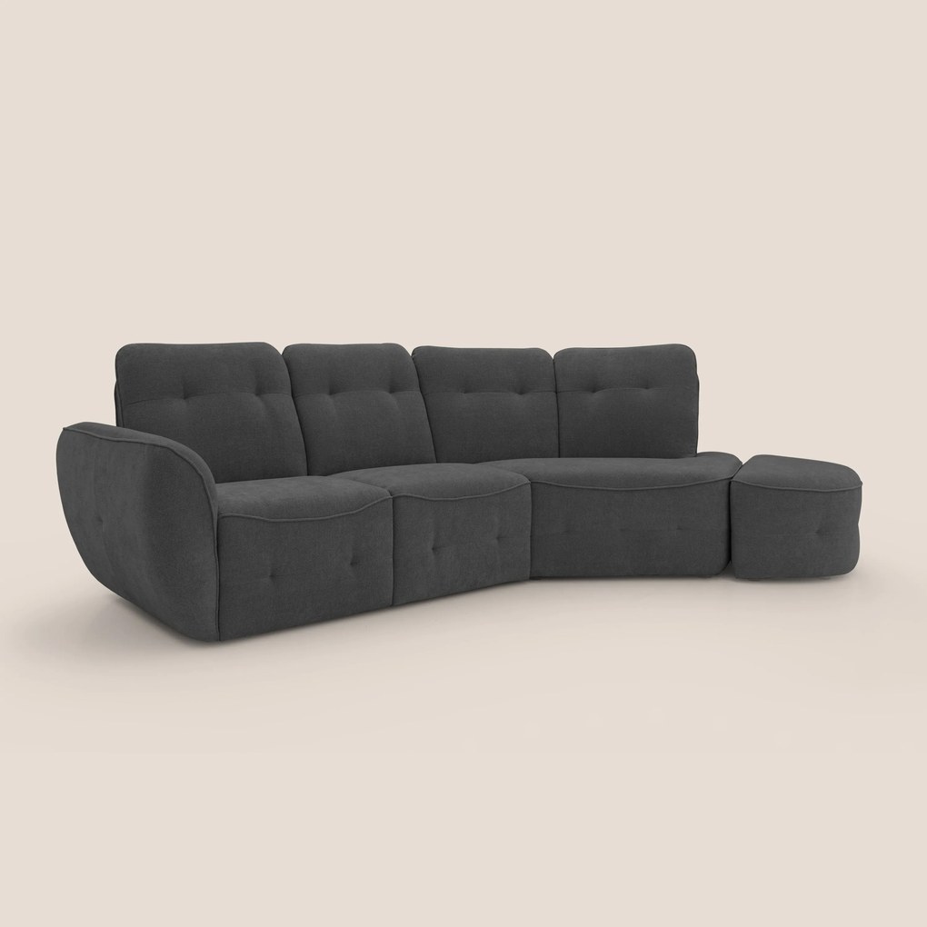 Cerbero divano angolare con pouf mobile in morbido bouclé impermeabile T07 antracite