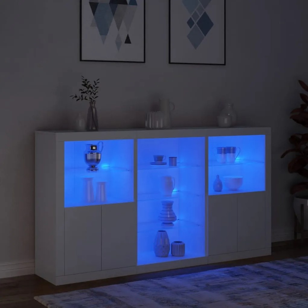 Credenza con luci led bianca 181,5x37x100 cm