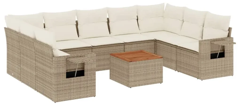 Set divano da giardino 10 pz con cuscini beige in polyrattan