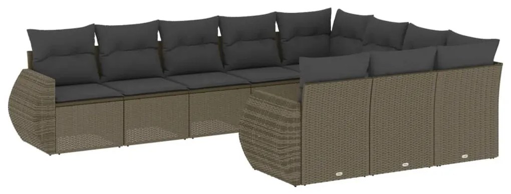 Set divano giardino 10 pz con cuscini grigio chiaro polyrattan