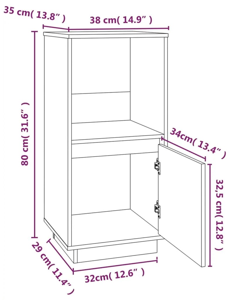 Credenza Grigia 38x35x80 cm in Legno Massello di Pino