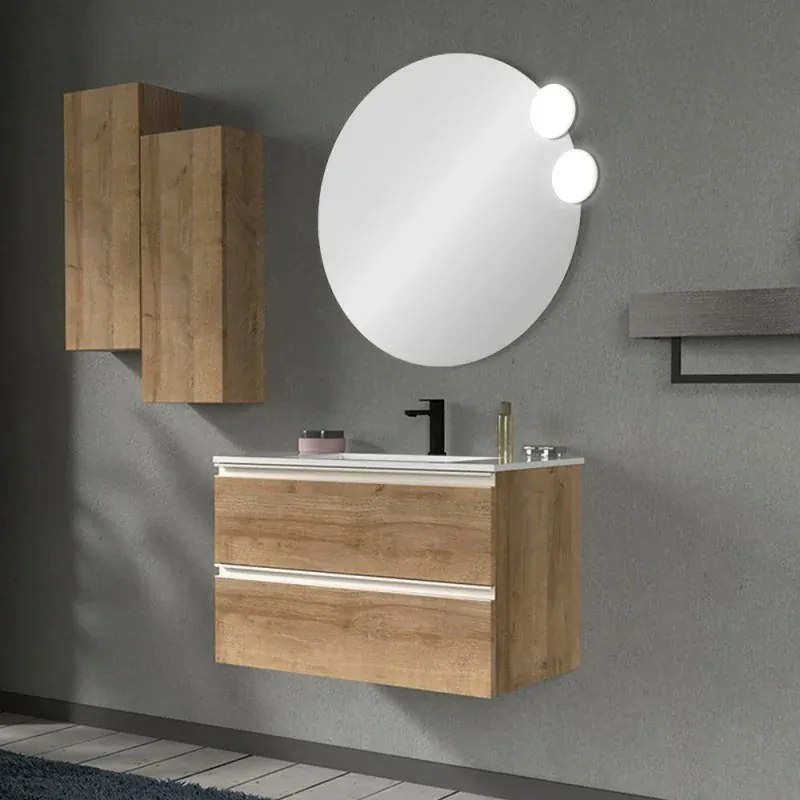 Mobile bagno sospeso 80 cm rovere miele con lavabo e specchio Master
