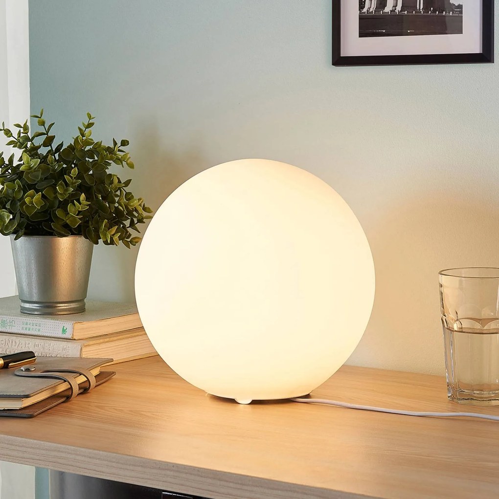 Lindby lampada da tavolo Marike, bianco, vetro, globo, Ø 25 cm, E27