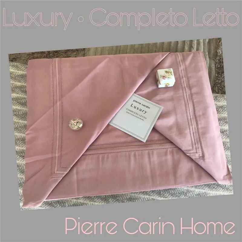 Completo Lenzuola Matrimoniale Pierre Cardin Luxury in Raso di cotone Ajour  Colore Rosa, Dimensioni e Misure Matrimoniale