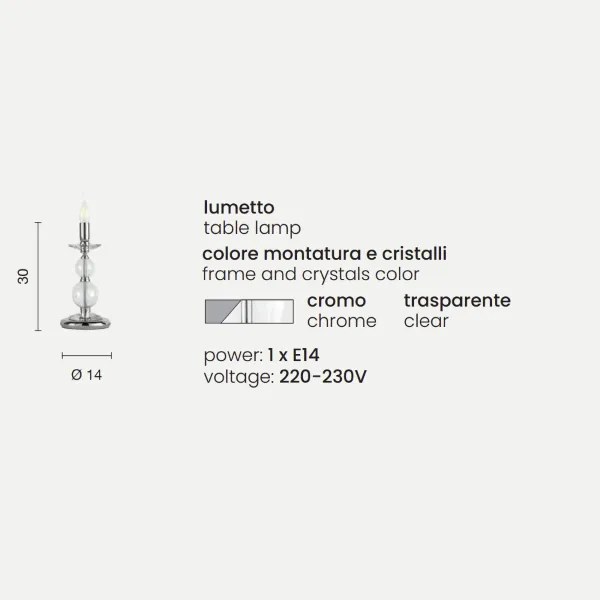 Lampada da tavolo VIVALDI 14x30 cm in vetro lavorato a mano Cromo