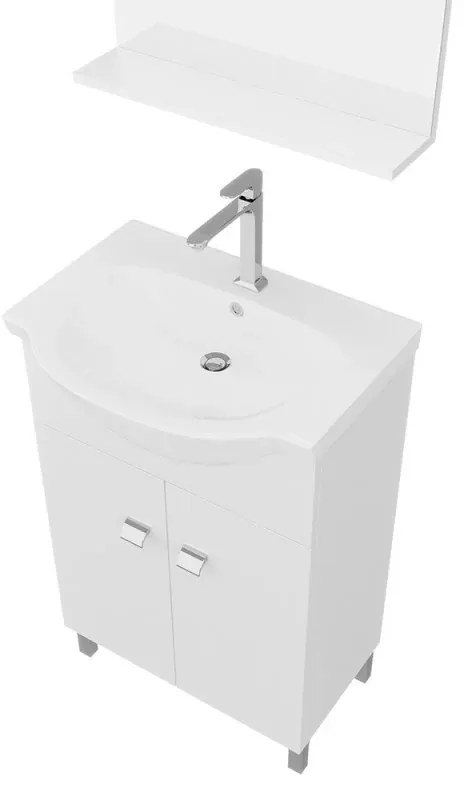 Mobile bagno a terra 55 cm Creta bianco lucido con lavabo e specchio