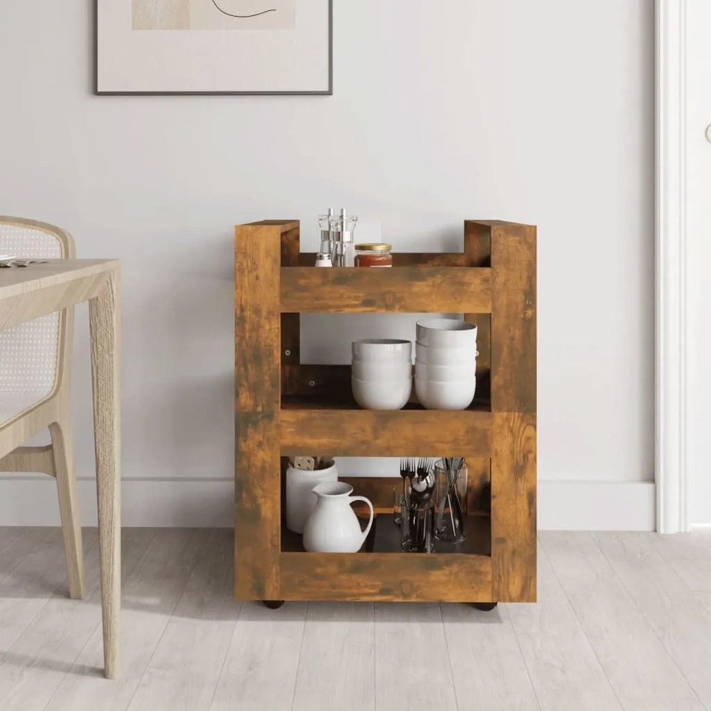 Carrello da cucina rovere fumo 60x45x80 cm legno multistrato