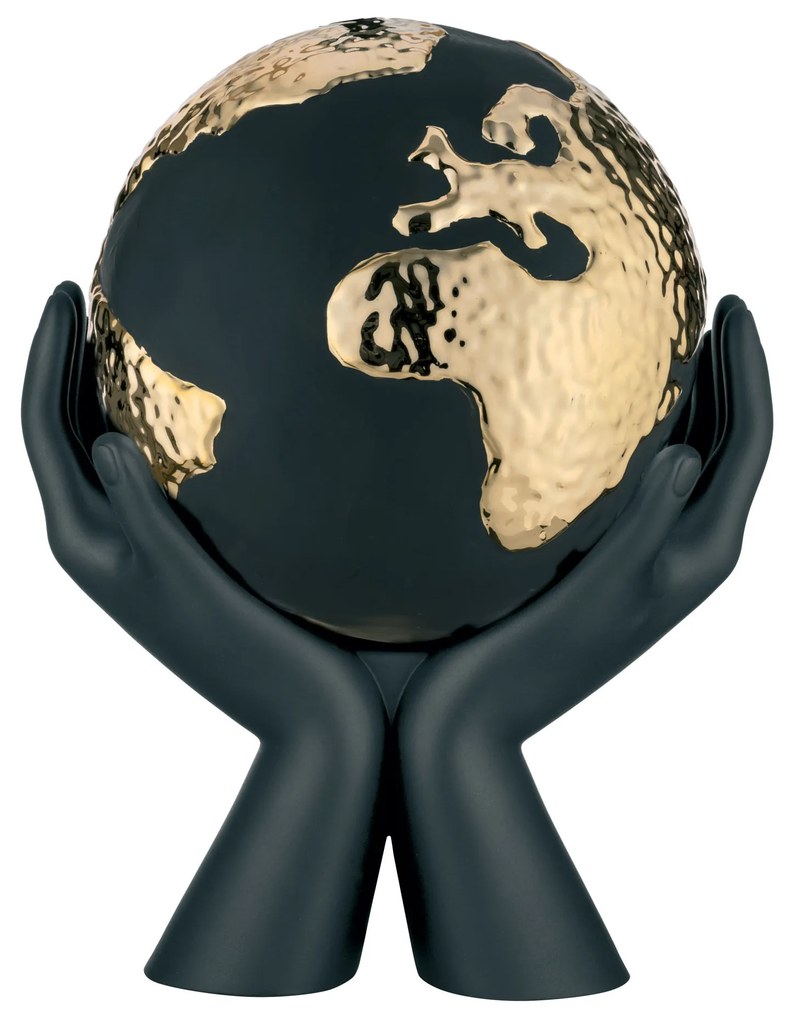 Bongelli preziosi statua moderna scultura Mani mondo Collezione Globe cm 36 x 27 NERO ORO