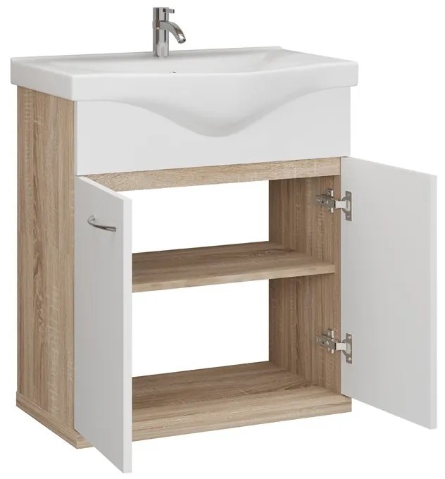 Kamalu - Mobile bagno a terra o sospeso 65 cm bicolore bianco e legno chiaro | LAC-ESTIA-65