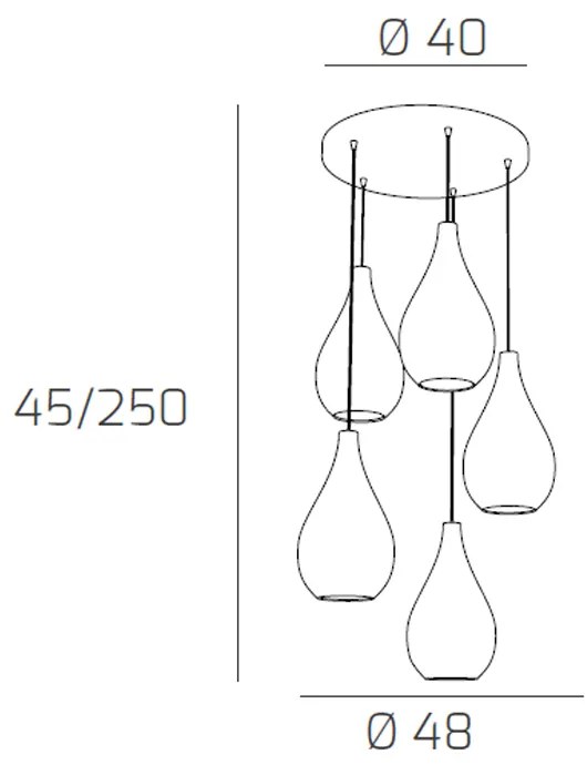 Sospensione Contemporanea Drop Metallo Cromo Vetro Rame 5 Luci E14