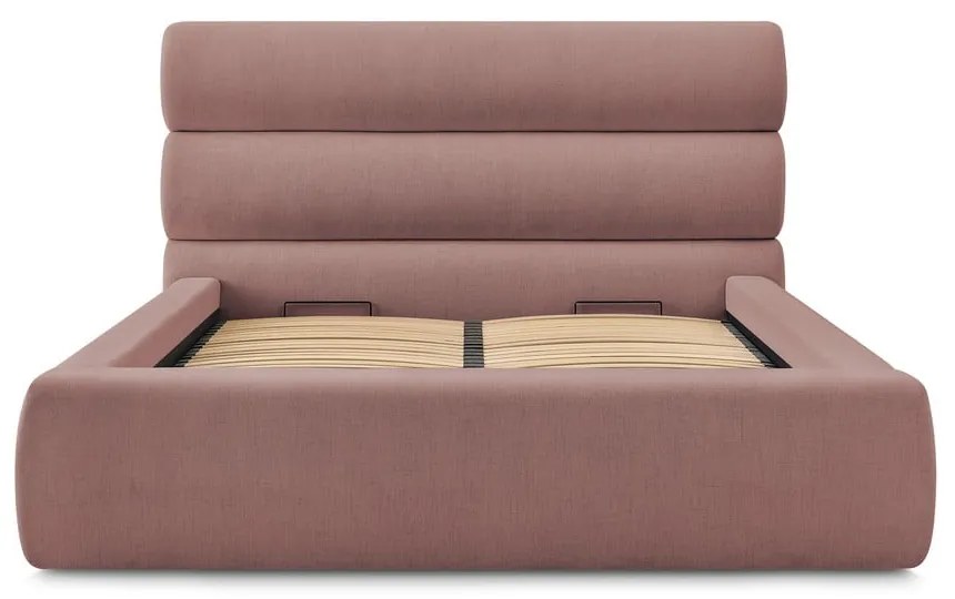 Letto matrimoniale imbottito rosa chiaro con contenitore a griglia 160x200 cm Jagna - Bobochic Paris