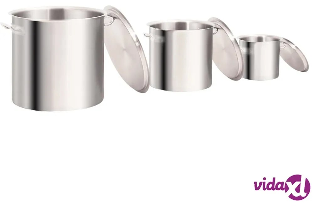 vidaXL Set di Pentole 3 pz 50/21/6 L in Acciaio Inossidabile