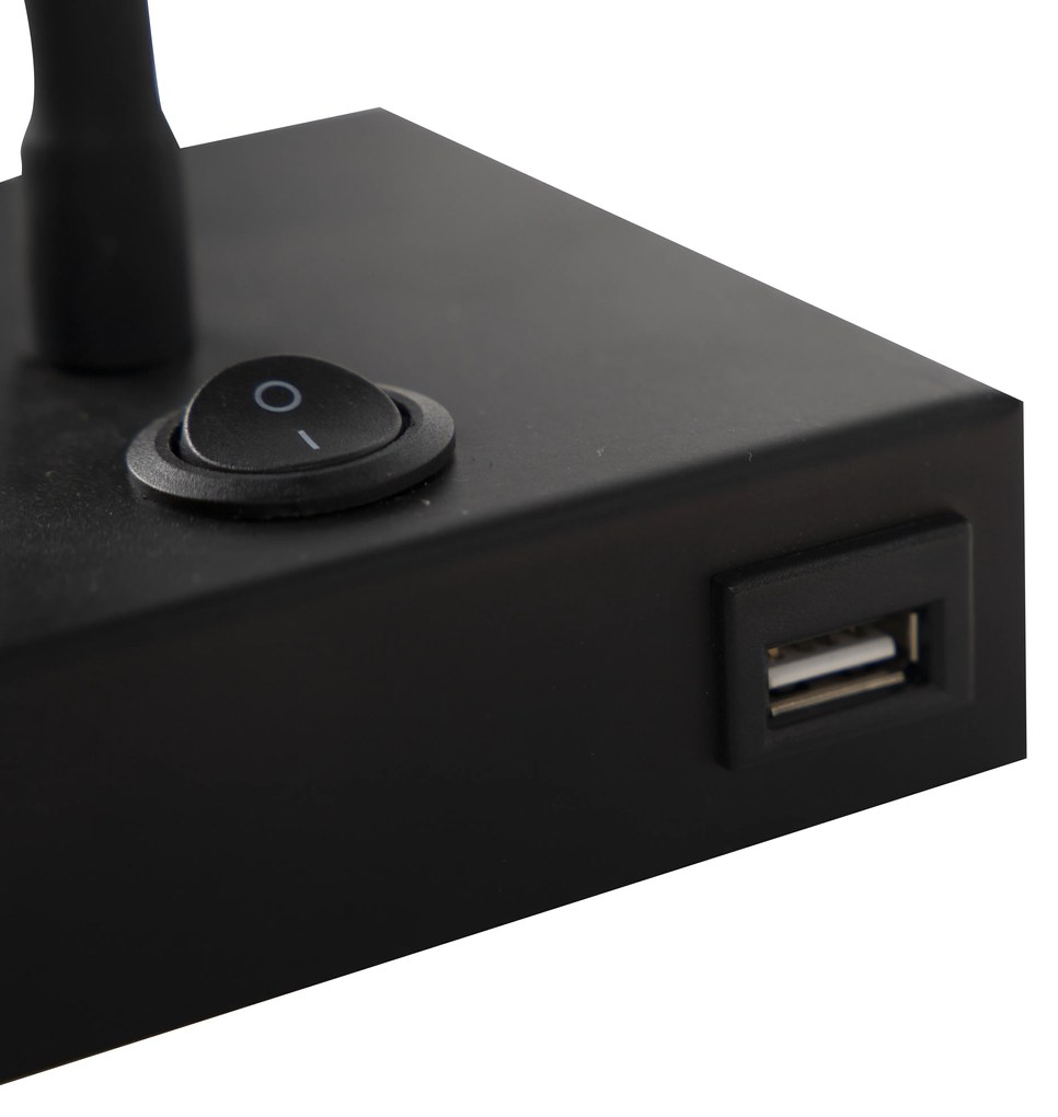 Lampada da parete moderna flessibile USB nera - Zeno