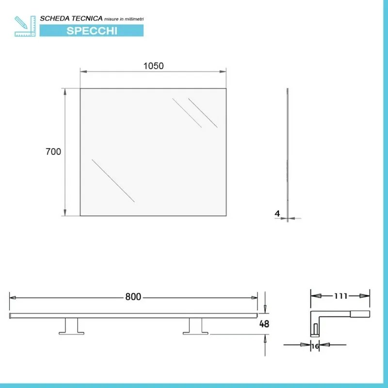 Specchio bagno 105x70 cm reversibile con luce LED naturale