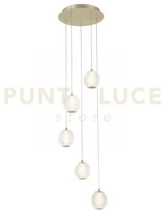 Pendente allure 5lt multi-drop - ottone satinato e acrilico traspar...