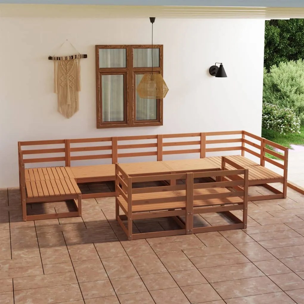 Set divani da giardino 9 pz in legno massello di pino