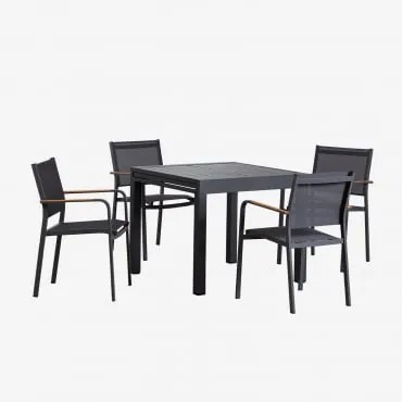 Set Tavolo Rettangolare 90-180x90 Cm Allungabile In Alluminio Starmi E 4 Sedie Da Giardino Impilabili Archer In Alluminio Grigio Grafite - Sklum