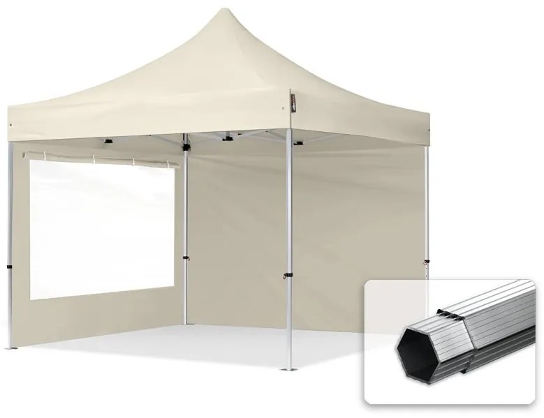 TOOLPORT 3x3m gazebo pieghevole PES con laterali (finestre panoramiche), PROFESSIONAL alluminio, crema - (600157)