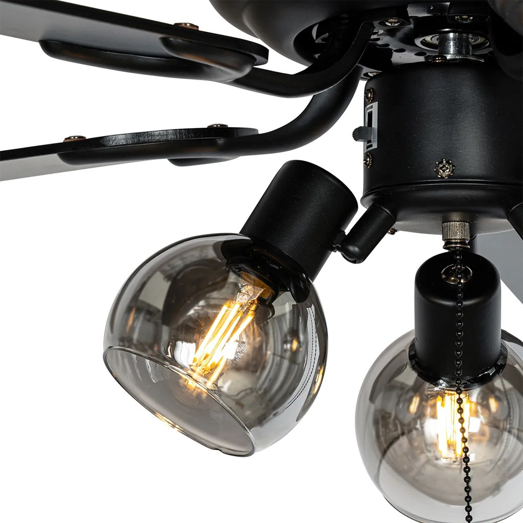 Ventilatore da soffitto nero con stampa legno 107,5 cm 3 luci con interruttore a tirante - Mistral Vidro