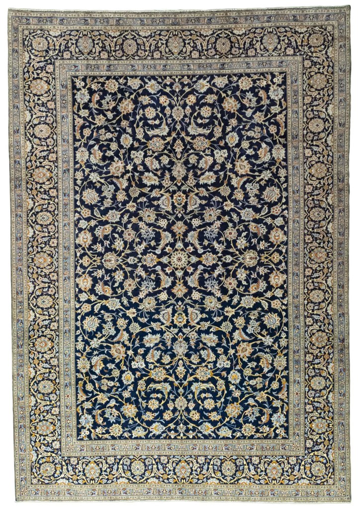 Kashan Tappeto persiano 390 x 270 Blu (Iran) Annodato A Mano