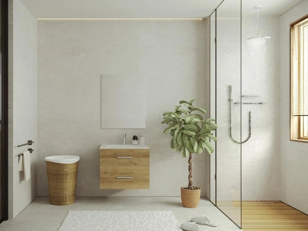 Mobile bagno sospeso con lavabo singolo 60 cm Naturale Chiaro - KAYLA