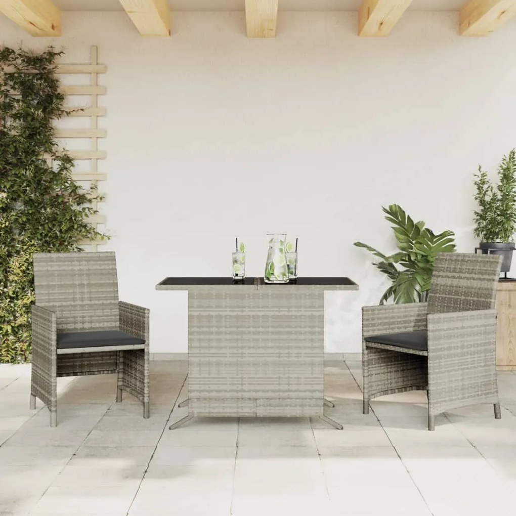 Set Da Bistrò 3 Pz Con Cuscini Grigio Chiaro İn Polyrattan /