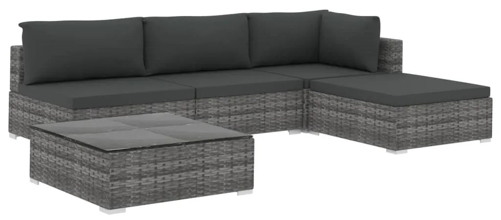 Set Divani da Giardino 5 pz con Cuscini in Polyrattan Grigio