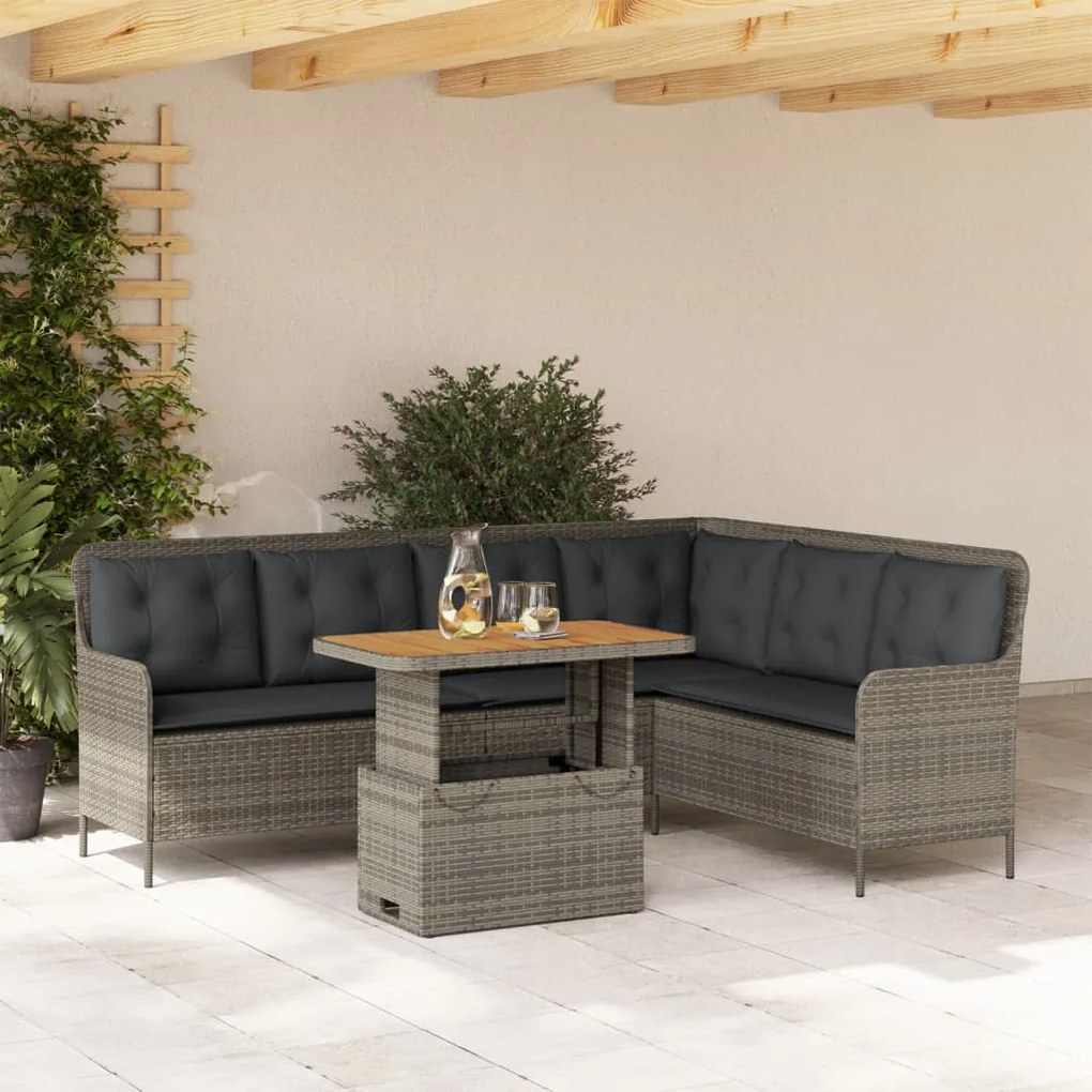 Set divano da giardino 2 pz con cuscini grigio in polyrattan