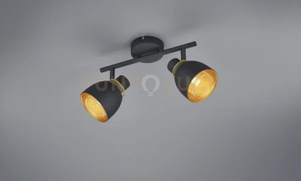 Punch barra 2 spots metallo nero e oro l. 29cm attacco e14