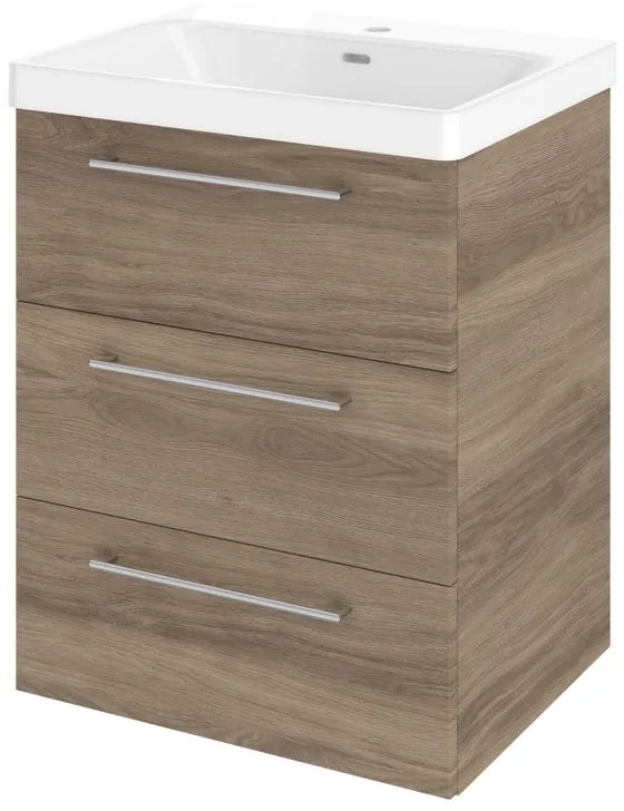 Mobile da bagno sotto lavabo Remix rovere naturale opaco L 60 x H 58 x P 46 cm 3 cassetti, lavabo non incluso