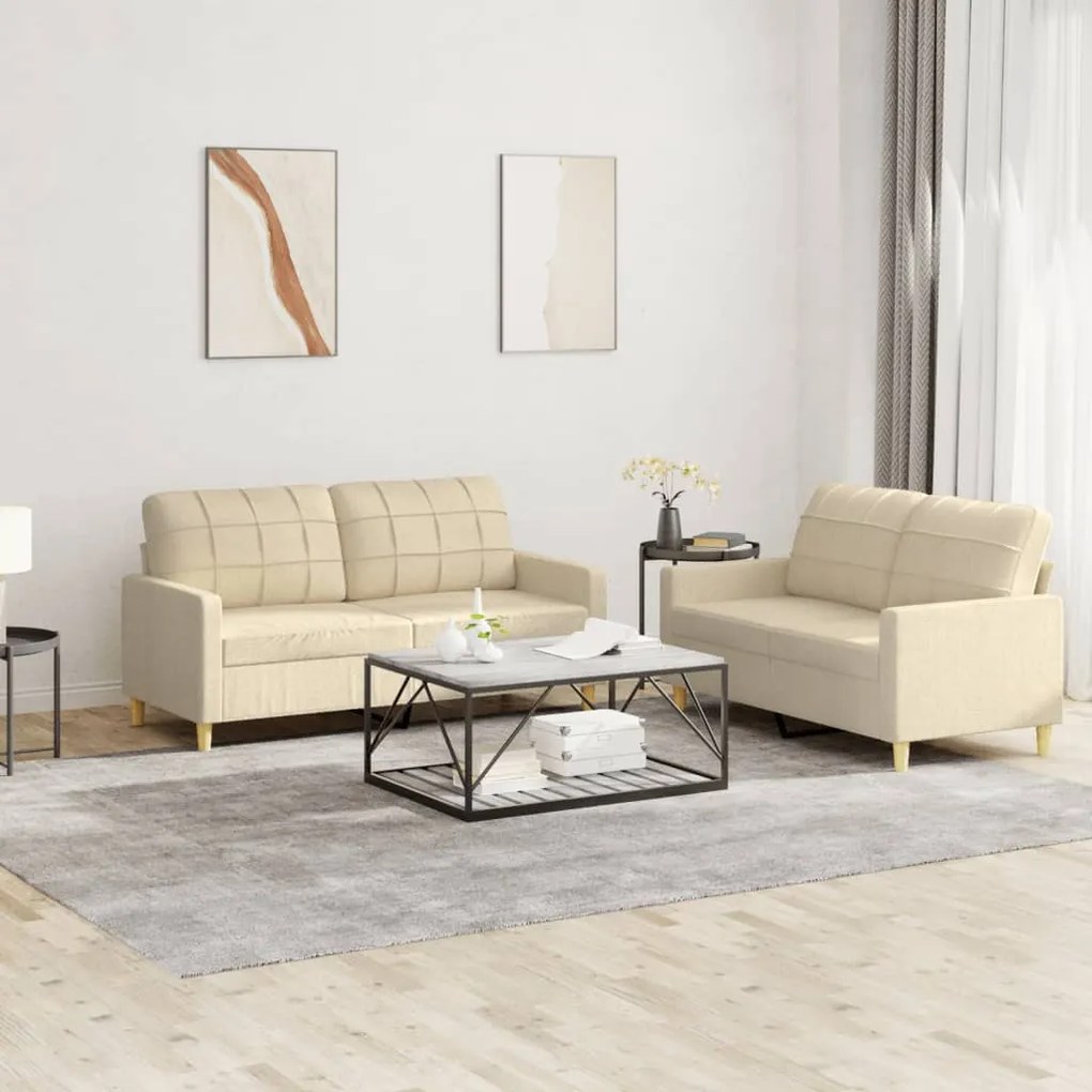 Set Di Divani 2 Pz Con Cuscini Crema İn Tessuto /