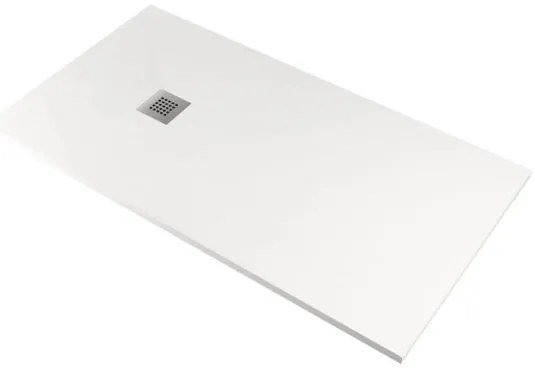 Piatto doccia in mineralmarmo 80x100 cm bianco effetto pietra con griglia e piletta sifonata