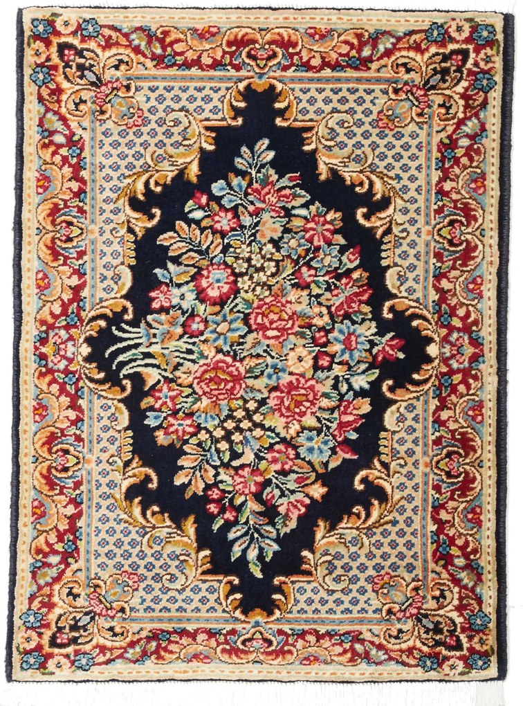Kerman Tappeto 70 x 90 Blu (Iran) Annodato A Mano