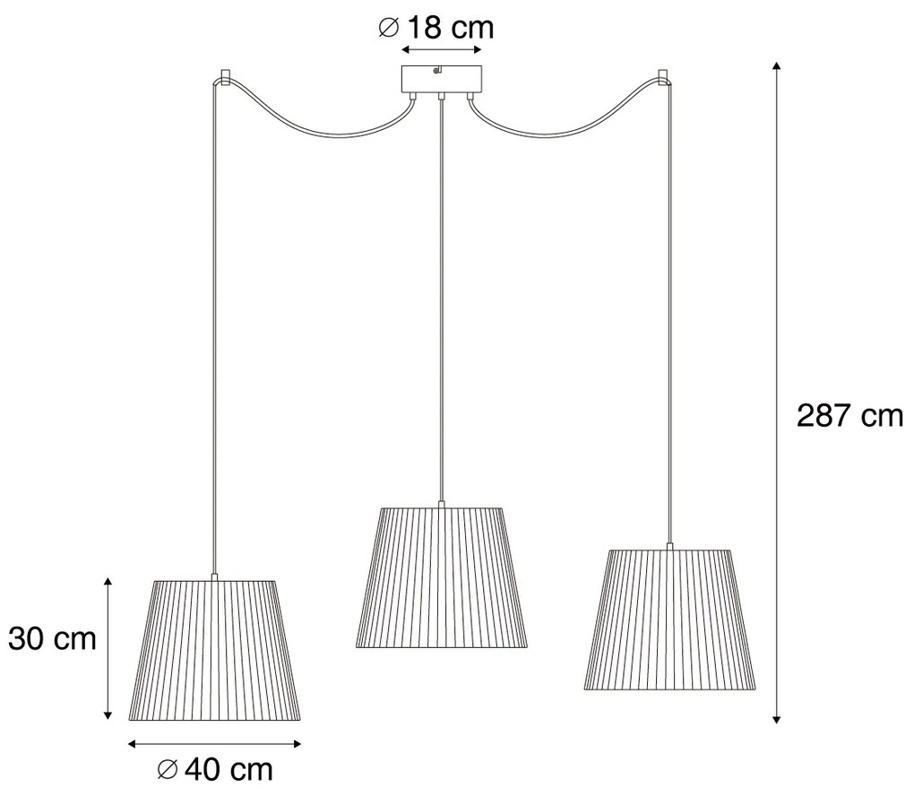 Lampada a sospensione da esterno nera con paralumi in corda beige 3 luci IP44 - Cava Jayla