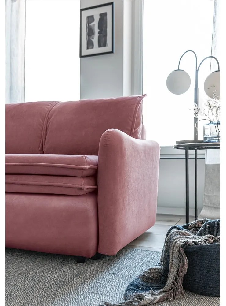 Divano letto in velluto rosa Tender Eddie - Miuform