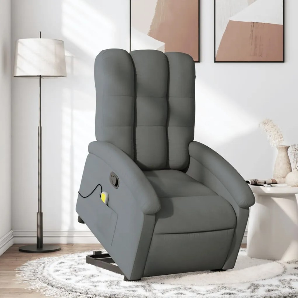 Poltrona Alzapersona Massaggi Reclinabile Grigio Scuro Tessuto /