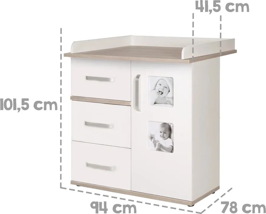 Cassettiera alta bianca in olmo con fasciatoio 94x102 cm Moritz - Roba