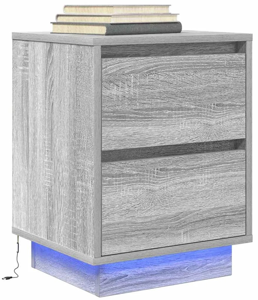 Comodino Con Luci Led Grigio Sonoma 38x34x50 Cm /