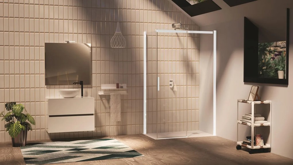 Porta doccia scorrevole, L 167-169 cm x H 195 cm x SP 6 mm, profilo bianco