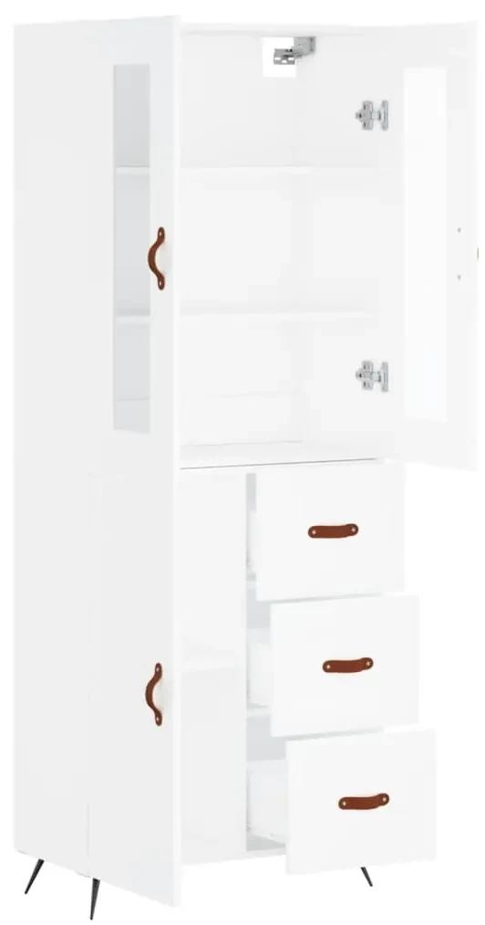 Credenza bianca 69,5x34x180 cm in legno multistrato