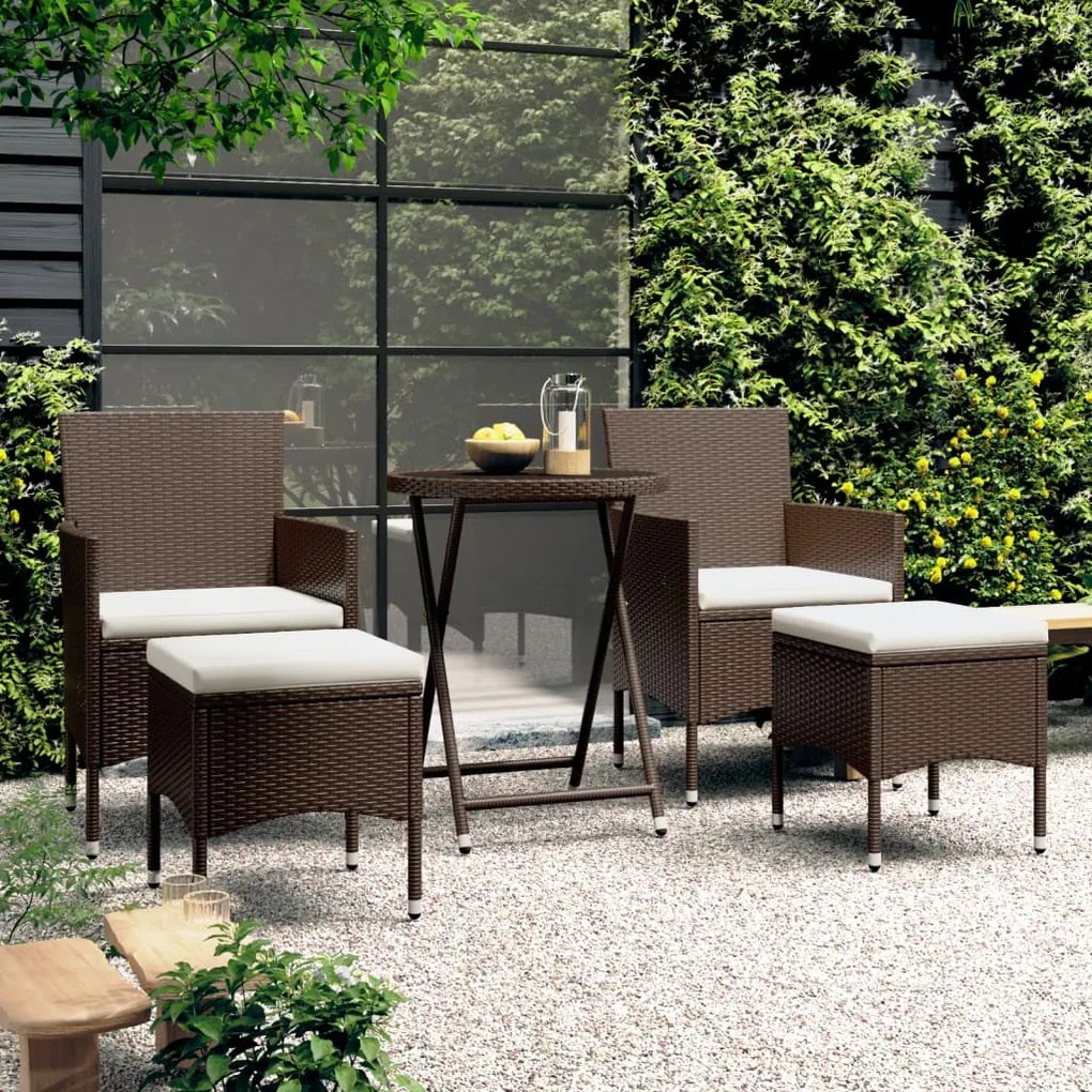 Set Bistrot Giardino 5 pz Polyrattan e Vetro Temperato Marrone