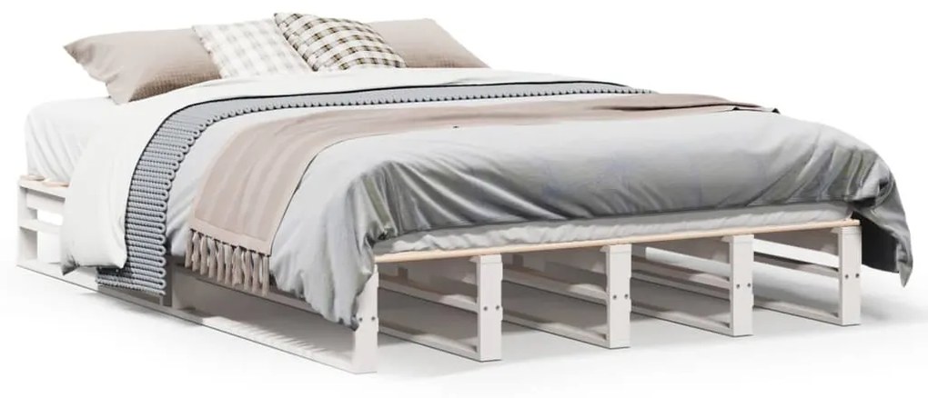 Letto Senza Materasso Bianco 140x200 Cm Legno Massello Di Pino /