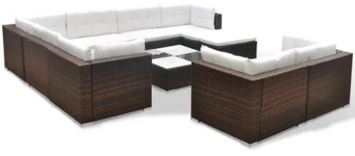 Set Divani da Giardino 10 pz con Cuscini in Polyrattan Marrone