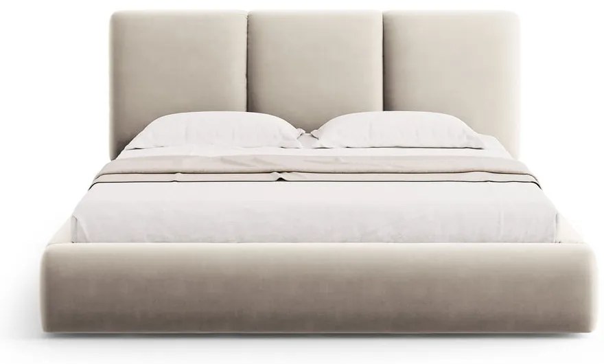 Letto matrimoniale imbottito color crema in velluto con contenitore con rete inclusa 160x200 cm Brody – Mazzini Beds