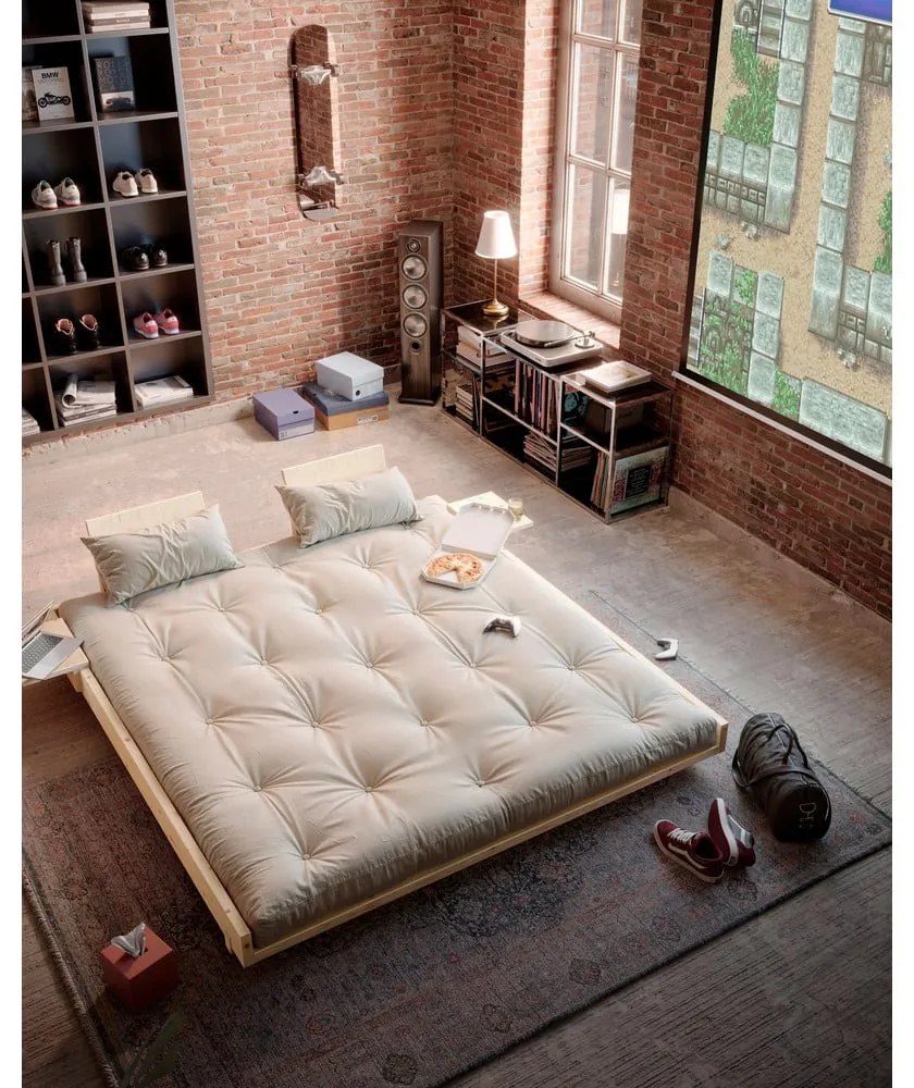 Letto matrimoniale marrone in pino massiccio con rete inclusa 160x200 cm Social – Karup Design