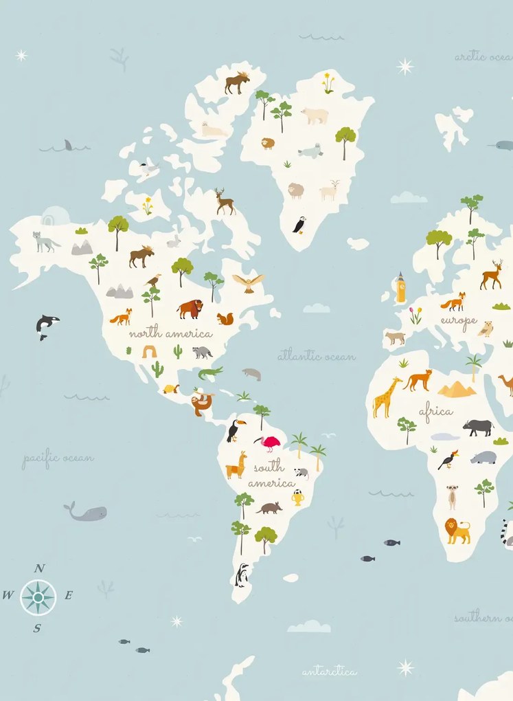 Coordonne Carta da parati panoramica Animal Map - Aqua