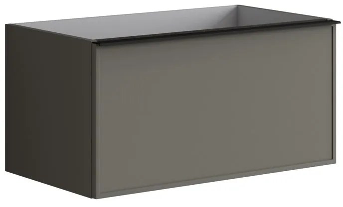 Mobile da bagno sotto lavabo Pixel frame frontale grigio carbone e maniglia alluminio nero laccato L 80 x H 40 x P 45.5 cm 2 cassetti, lavabo non incluso