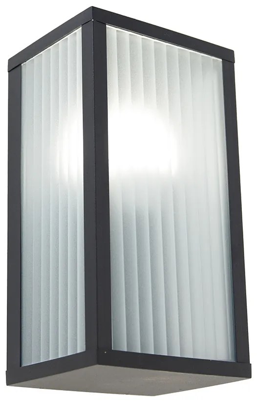 Lampada da parete smart per esterni nera con vetro scanalato incl. WiFi A60 - Charlois