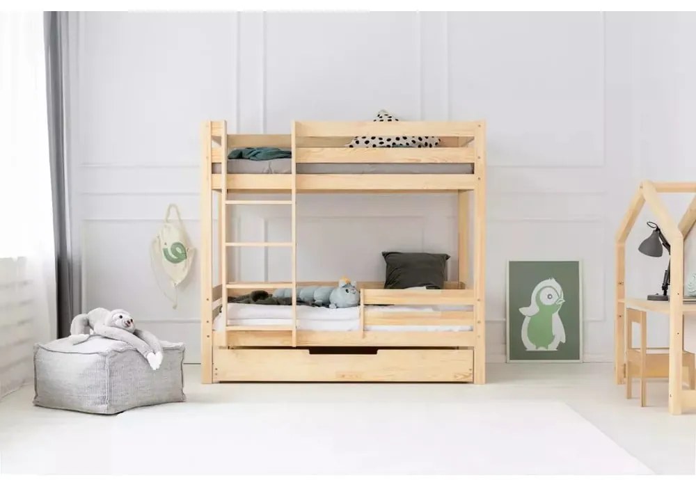 Letto da bambini a castello/estraibile di colore naturale con contenitore con rete inclusa 80x160 cm CLPBN – Adeko